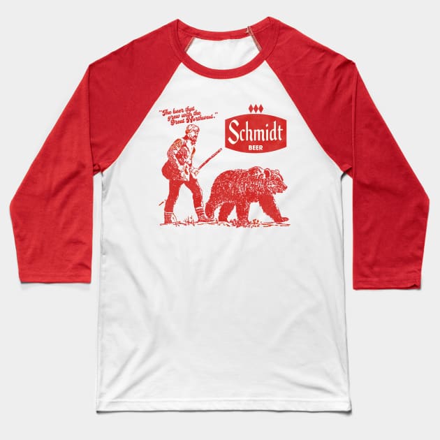 Schmidt Grizzly Man Retro Defunct Beer Baseball T-Shirt by darklordpug